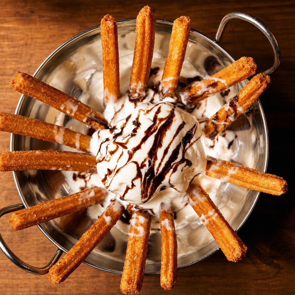 CHURROS WITH ICE CREAM.